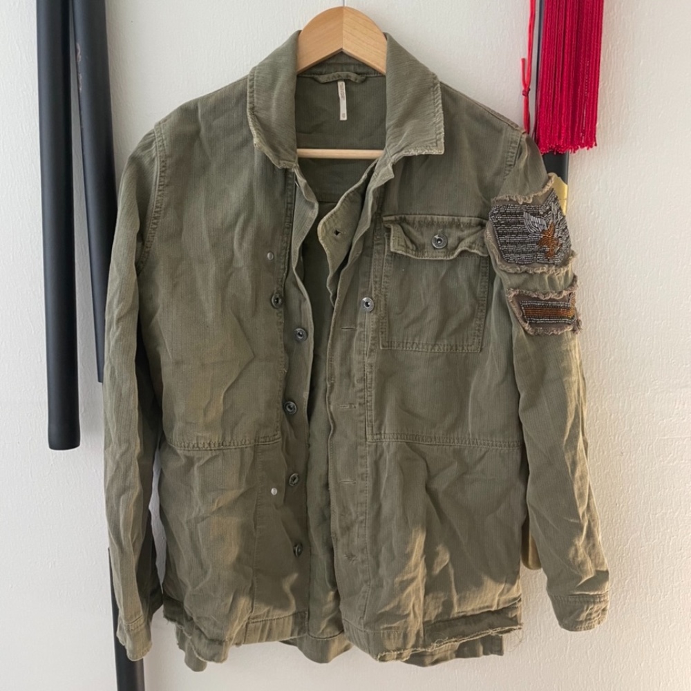 Free People Military Beaded Shirt Jacket / Shacket